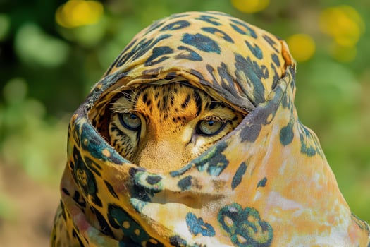 Colorful wrapped jaguar in nature photo