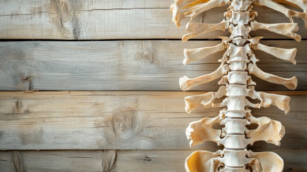 Spine model on wooden background photo