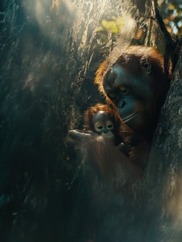 Threatened Forest Apes Caring for Babies High Above photo