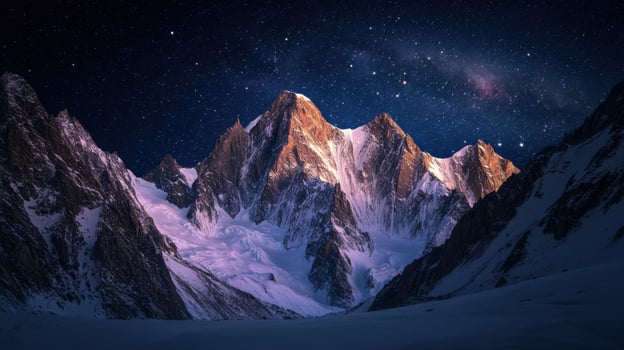 Wavy Celestial Lights Flowing Over Serene Snowy Summits photo
