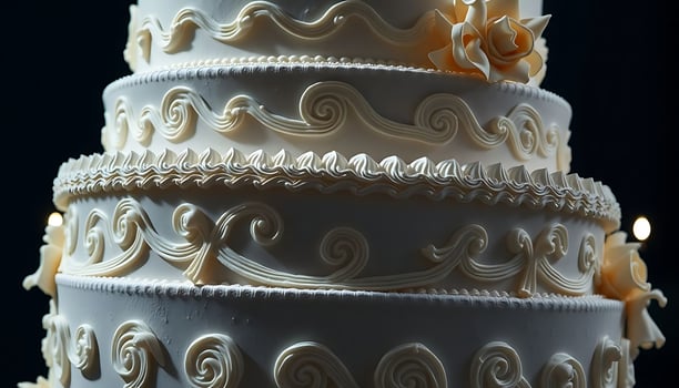 three tiered white wedding cake with candles photo