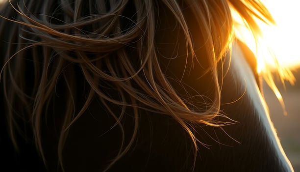close up of a horse's head with the sun in the background photo