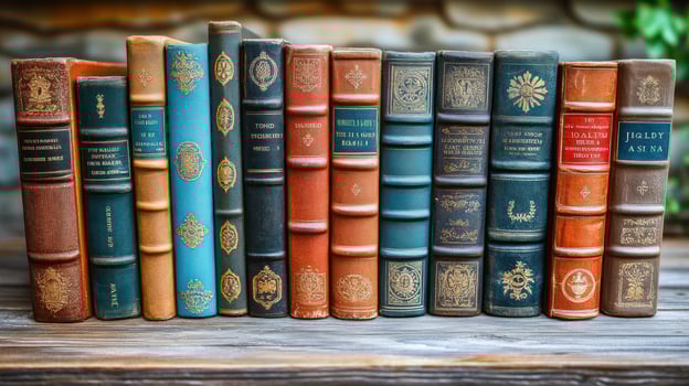 Old books on a wooden table photo