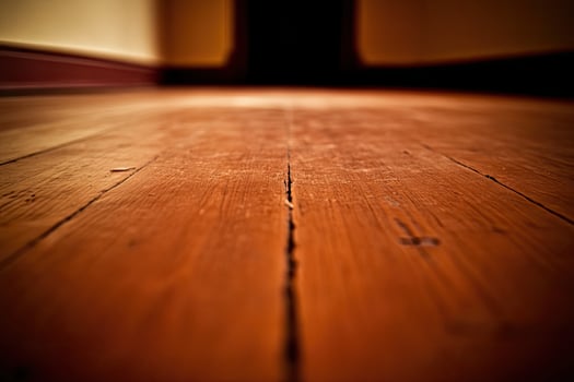 An empty wooden floor with a dark hallway photo