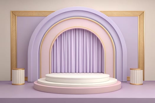 a stage with a purple curtain and gold trim photo