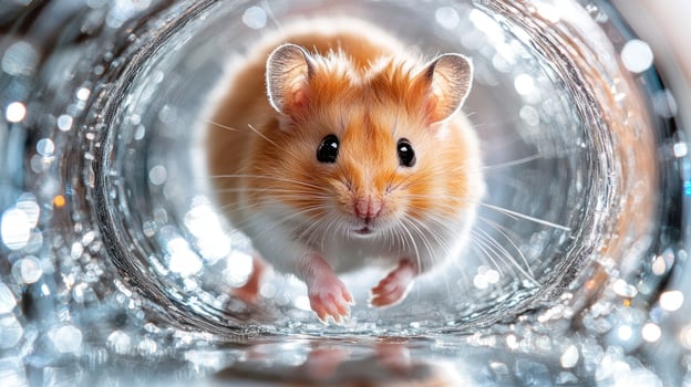 A hamster is inside a tube with water photo