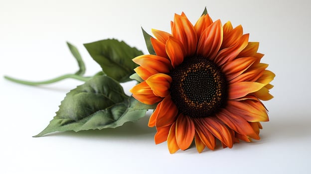 A sunflower with leaves on a white background photo