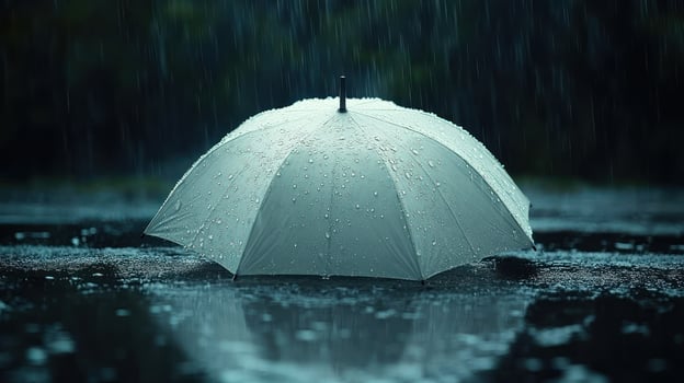 An umbrella is standing in the rain photo