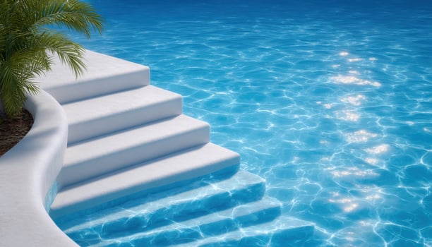 Floating steps over water in a serene backyard pool design clean and inviting environment photo