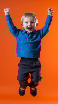 A young boy jumping in the air photo