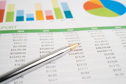 Pen on financial data graph paper photo