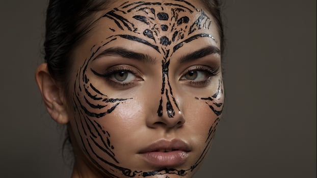 A woman with a face painted with animal designs photo