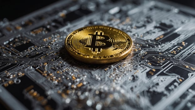 Bitcoin on a circuit board photo