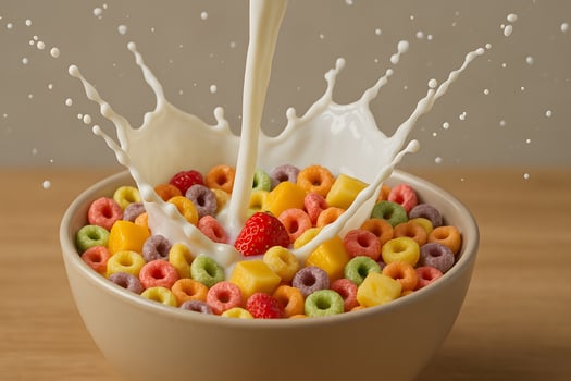A bowl of cereal with milk pouring over it photo