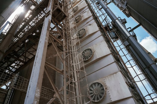 Industrial, structure, with metal framework and ventilation fans photo