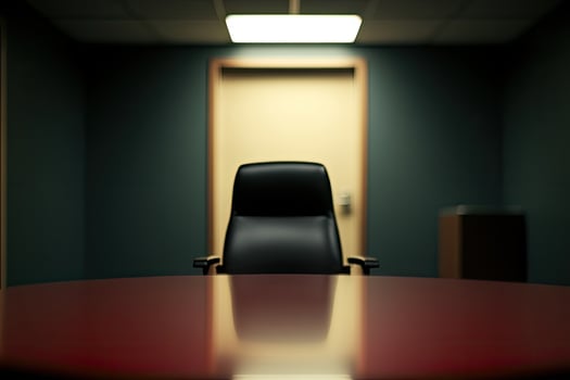 Empty conference room with black chair and table photo
