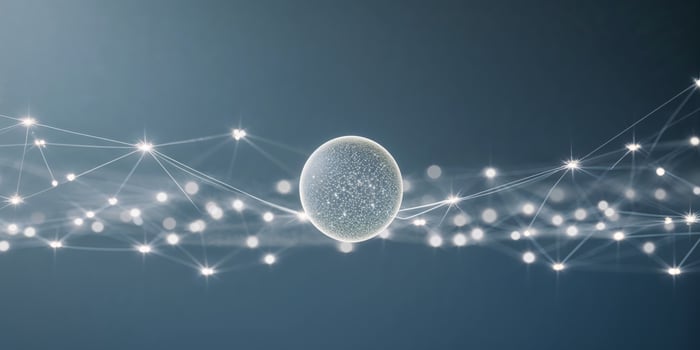 Digital sphere representing connections and networks in modern technology and innovation photo
