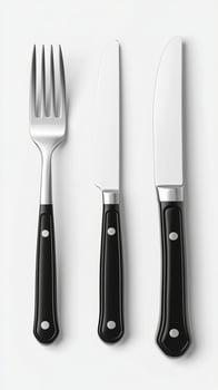 Sleek and Modern Cutlery Set A Stylish Addition to Your Table Setting. This image showcases a minimalist design with black handles photo