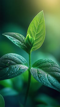 View of a Vibrant Green Plant Sprout with Dew Drops, Showcasing the Beauty of Natures New Growth and the Wonder of Lifes Beginning photo