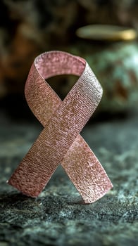A Delicate Pink Ribbon A Symbol of Breast Cancer Awareness, Support, and Hope. Show your solidarity, fight for a cure, and celebra photo