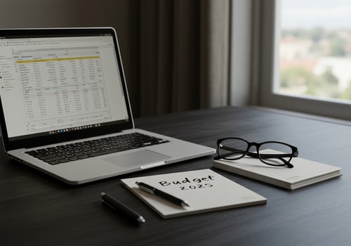 Budgeting spreadsheet on laptop photo