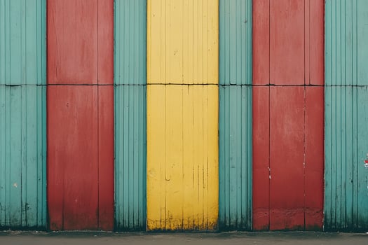 A man standing in front of a colorful wall photo