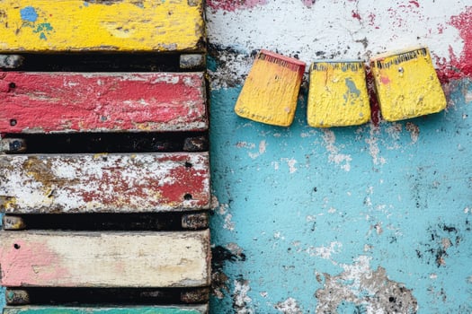 Colorful paintbrushes on a wall photo