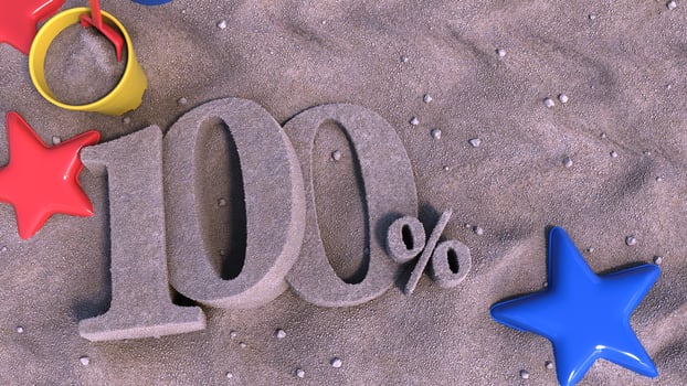 one hundred percent summer discount concept. 100 percent, 3D render photo