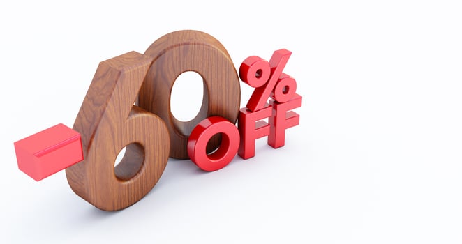 wooden minus sixty percent isolated on white background photo