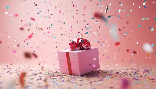 Surprise Gift Box Celebration With Confetti And Party Poppers In A Festive New Year And Christmas Game Fun Rendering On Pastel Background. photo