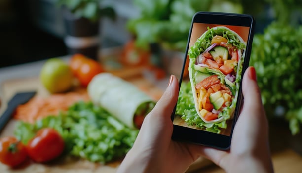 Chef Influencers Presenting A Fresh Salad Roll In A Step By Step Cooking Demo, Live Streaming On Social Media With Sellable Ingredients photo