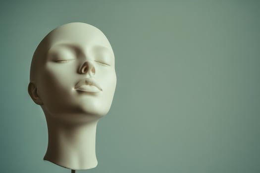 Serene mannequin head on light backdrop photo