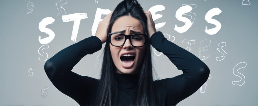 The woman expressing intense stress and frustration in a modern portrait. photo