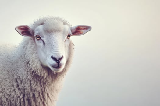 Happy sheep stands peacefully on a farm photo