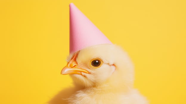Fluffy Chicken Wearing Pink Party Hat photo