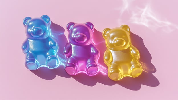 Three gummy bears on a pink background photo