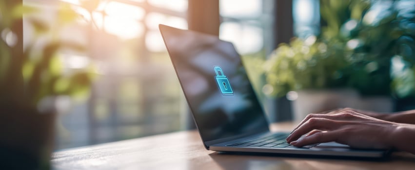 The laptop with a security lock icon representing online privacy and safety. photo