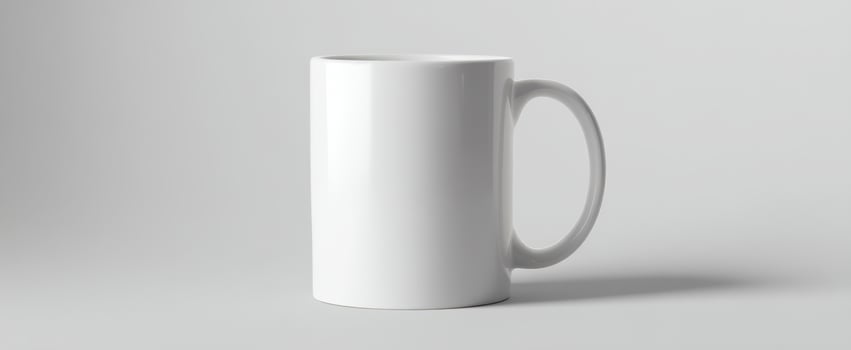 The white ceramic mug isolated on a minimalist background for branding purposes. photo