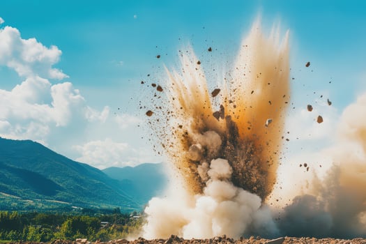 Explosive eruption rises from mountainous terrain photo