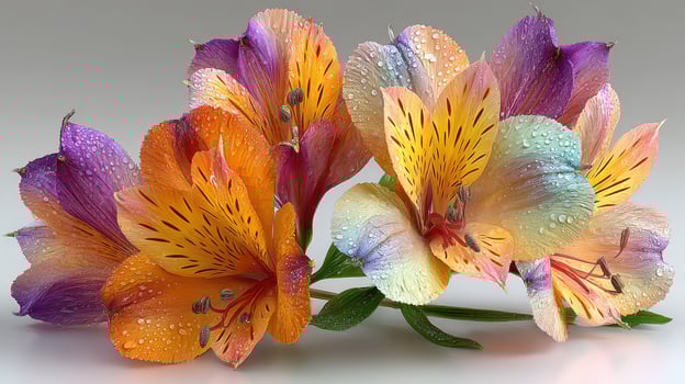 Colorful alstroemeria flowers with water droplets captured in a studio setting during daylight photo