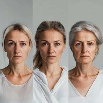 Woman depicts three life stages, showing beauty and wisdom through decades photo