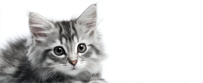 The adorable fluffy kitten with captivating eyes on a white background photo