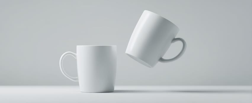 The floating white mugs create a minimalist and modern home atmosphere. photo