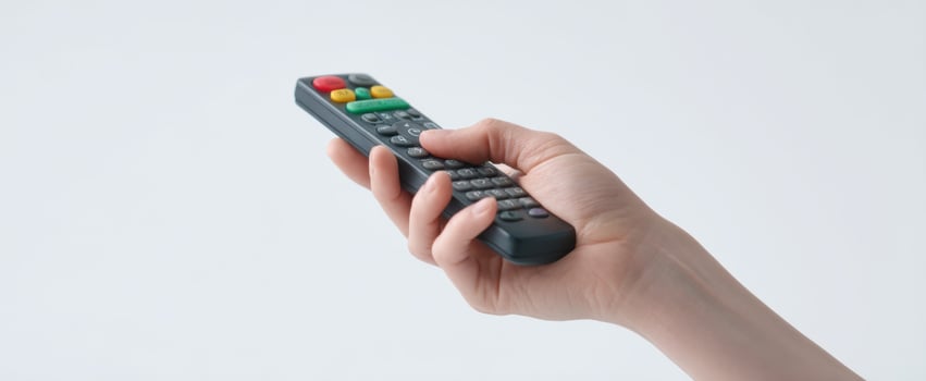 The hand holding a remote control for modern technology and entertainment. photo