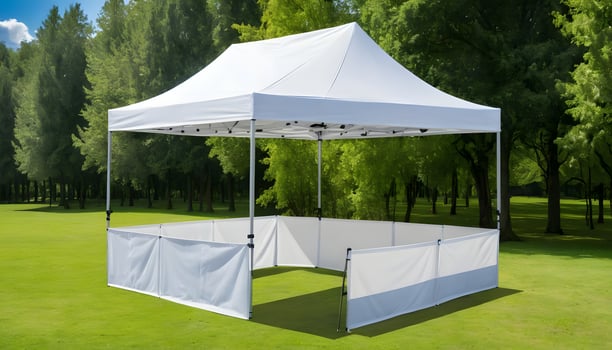 White Tent with Side Panels on Green Lawn photo