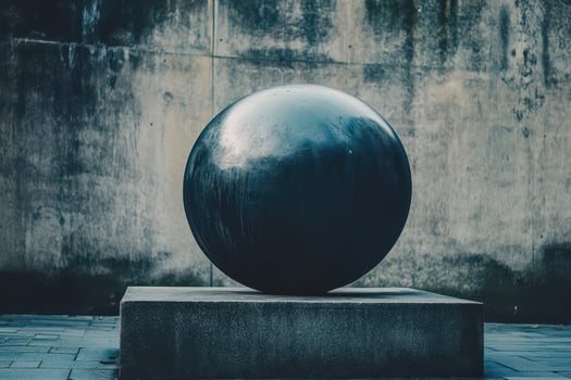 Sculptural sphere rests amid urban architecture photo