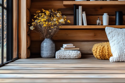 Cozy interior with natural decor in rustic setting photo