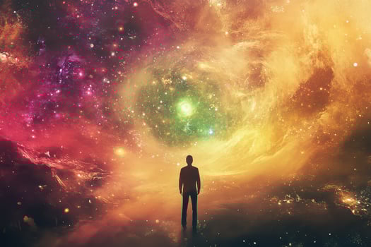 Vast universe with silhouetted figure photo
