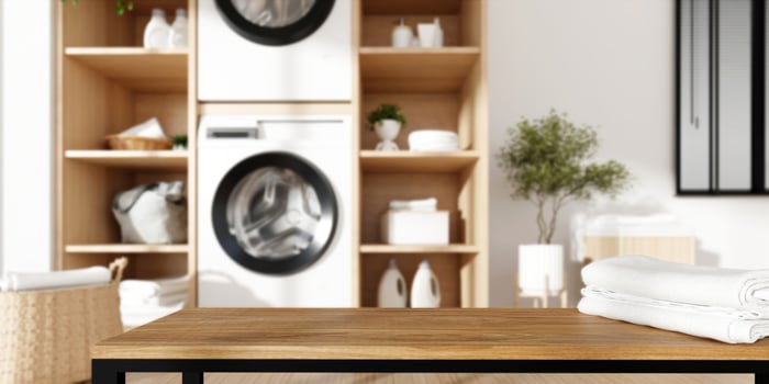Stylish laundry room decor featuring efficient home appliances. 3D render illustration photo