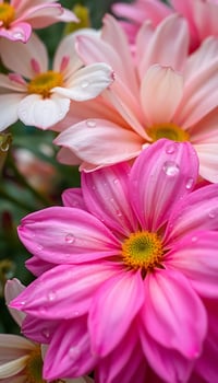 bunch of pink and white flowers with water droplets on them photo